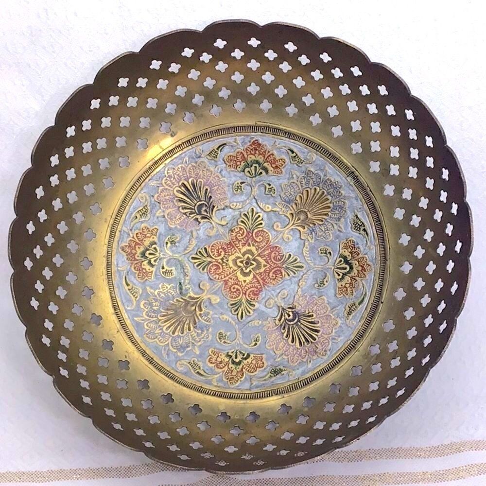 Cloisonné Decorative Floral Filigree Solid Brass Bowl